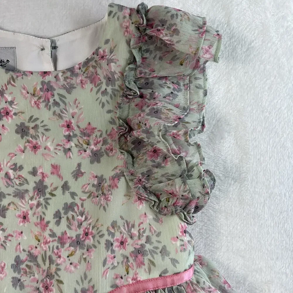 Pippa & Julie Girls 6X Dress Floral Print Ruffles Chiffon Lined Princess Cottage